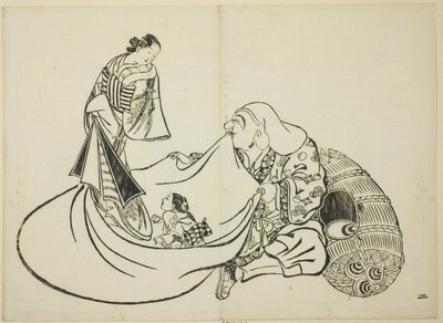 Daikoku révélant le contenu du sac de Hotei, n° 2 de la série de 12 estampes - Okumura Masanobu