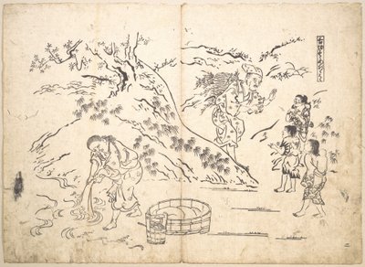 Un ramasseur de fagots trouve un garçon avec un moineau - Okumura Masanobu