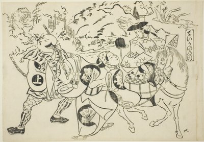 Le voyage de Teika (Taika no michiyuki), tiré de la série "Scènes célèbres de pièces de théâtre de marionnettes japonaises (Yamato irotake)" - Okumura Masanobu