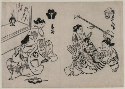 Trois courtisanes avec un client - Okumura Masanobu