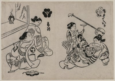 Trois courtisanes avec un client - Okumura Masanobu