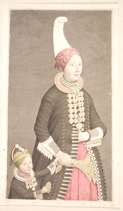 Femme et fille en costumes islandais - Olavius