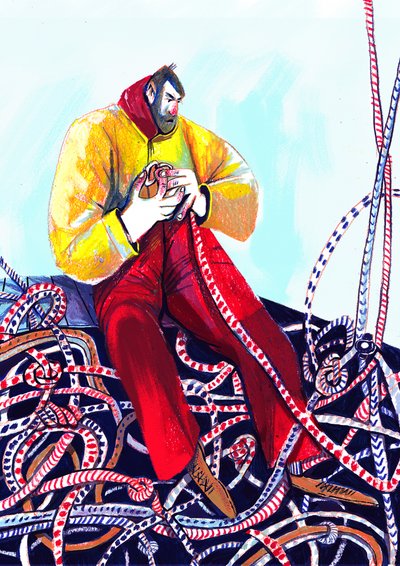 Un marin concentré en train de démêler des cordages - Olga Skomorokhova