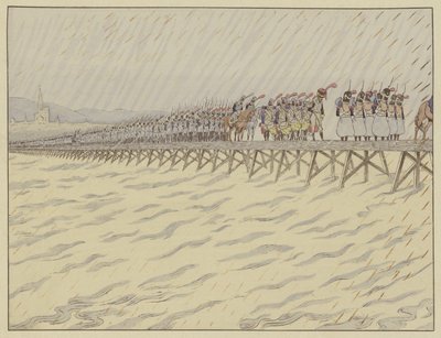 Napoléon et son armée traversant le Rhin à Kehl, 1er octobre 1805 - Onfray de Breville Job