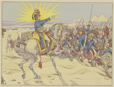 Napoléon inspirant ses troupes à la bataille des Pyramides, Égypte, 21 juillet 1798 - Onfray de Breville Job