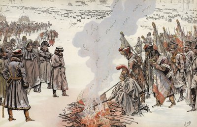 Campagne de Russie de Napoléon, brûlant les étendards, 23 novembre 1812 - Onfray de Breville Job