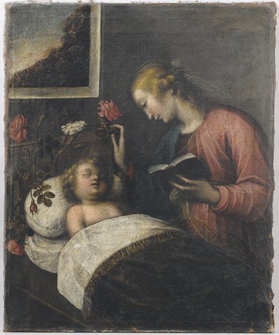 Madone et enfant (huile sur toile) - Orsola Maddalena Caccia