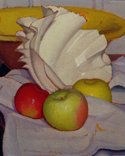 Composition avec coquillage et trois pommes - Oscar Ghiglia