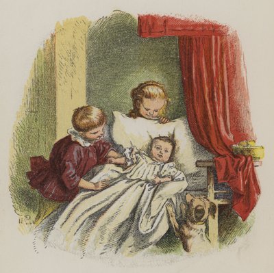 Jeune garçon et fille regardant un bébé - Oskar Pletsch