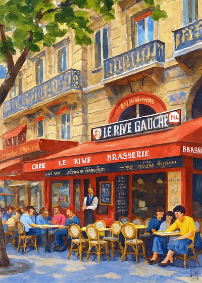 Un café animé à Paris - Osvaldo Russo