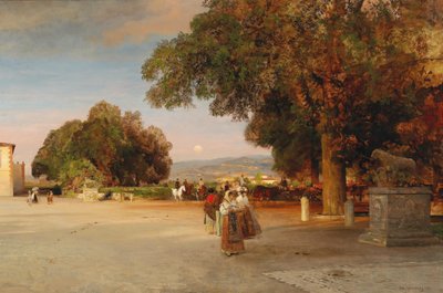 Français : Promeneurs sur la terrasse de la Villa Grazioli à Grottaferrata Scène au crépuscule sur la terrasse de la Villa Grazioli à Grottaferrata - Oswald Achenbach
