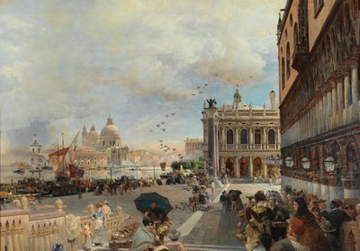 Venise, vue de la Piazzetta, avec la Biblioteca Marciana, Santa Maria della Salute et la Dogana - Oswald Achenbach