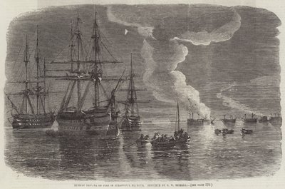 Frégate russe en feu dans le port de Sébastopol - Oswald Walters Brierly