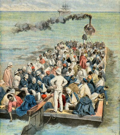 Embarquement sur le navire hôpital des blessés de l