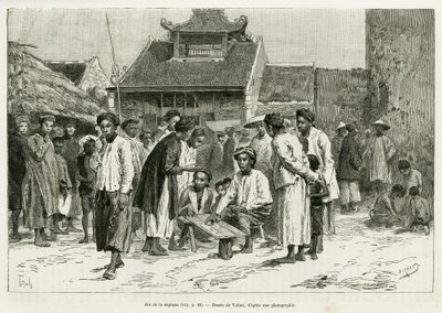Jeu de la sapeque. Gravure par Tofani, pour illustrer l
