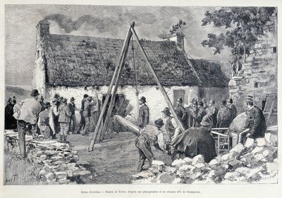 Hommes courant à travers une porte avec l