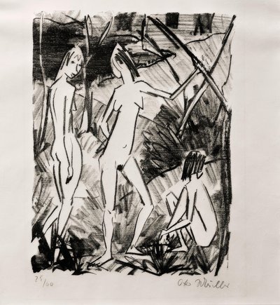 Deux filles debout et une fille assise - Otto Mueller