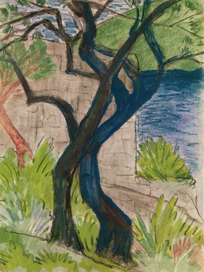 Arbres devant un pont - Otto Mueller