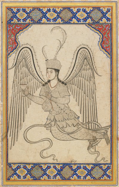 Ange volant avec coupe et flacon de vin - Ottoman School