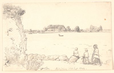 Une dame et deux enfants à Guldborg Sund. Nykøbing Falster. - P.C. Skovgaard