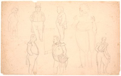 Caricature de A.S. Ørsted, Frederik VII, Christian VIII et probablement Frederik VI - P.C. Skovgaard