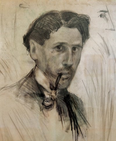 Autoportrait avec une pipe Dessin au fusain par Pablo Gargallo (1881-1934). 1901 - Pablo Gargallo