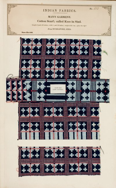 Échantillon de foulard en coton de Nurrapore au Sind, de The Collection of the Textile Manufacturers of India, par John Forbes Watson, publié en 1866 - Pakistani School