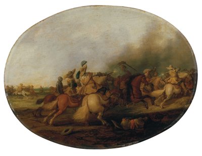 Une escarmouche de cavalerie avec un soldat tombé, 1637 - Palamedes Palamedesz