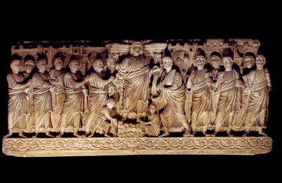 Art paléochrétien: sarcophage sculpté représentant le Christ avec les apôtres - Paleo Christian