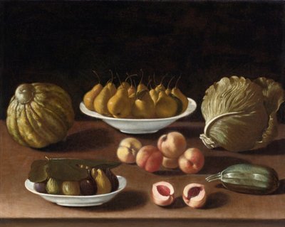 Nature morte aux poires, pêches, figues, melon, chou et courge - Paolo Antonio Barbieri