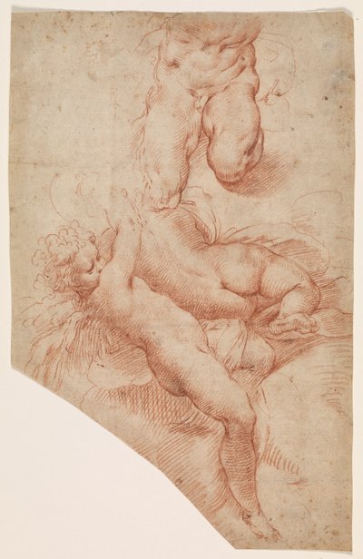 Un ange ou putto, une femme allongée de dos et le bas du corps d