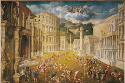 Combat de gladiateurs (peinture sur toile) - Paris Bordone