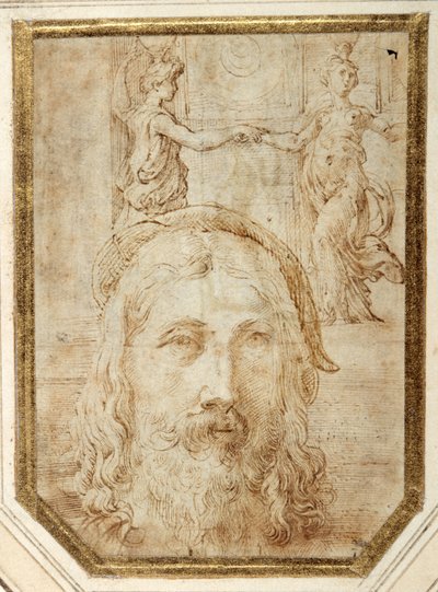Autoportrait, imposé sur des études préliminaires pour deux canephores de la Steccata - Parmigianino