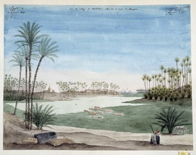 Égypte : Vue du village de Metriham près de Memphis. 1819 - Pascal Xavier (after) Coste