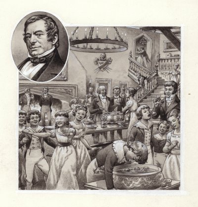Fêtes de Noël chez un squre anglais (gouache sur papier) - Pat (1907-95) Nicolle