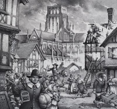 Le grand incendie de Londres (gouache sur papier) - Pat (1907-95) Nicolle