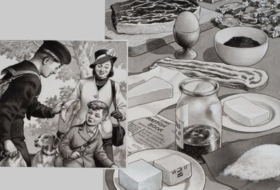Rations de guerre (gouache sur papier) - Pat (1907-95) Nicolle