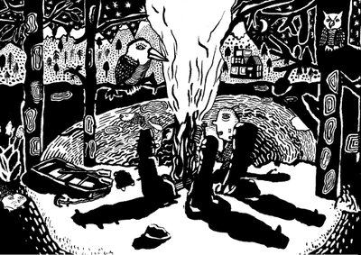 feu dans les bois, 2014 (encre et pinceau) - Pat Macdonald
