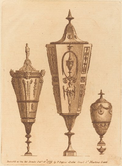 Trois vases classiques, un avec des têtes de satyre - Patrick Begbie