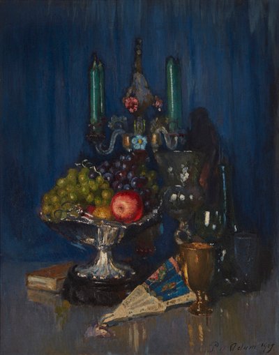 Nature morte de fruits et objets sur une table - Patrick William Adam