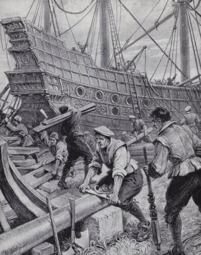 Construction du galion anglais Ark Royal, le navire amiral dans la lutte contre l