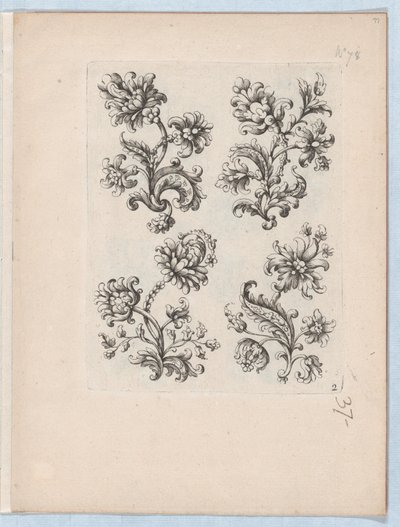 Série de petits motifs floraux, planche 2, vers 1670-85 - Paul Androuet Du Cerceau