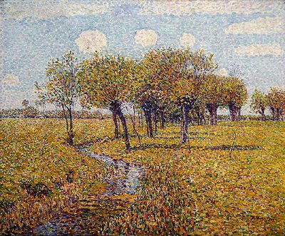 Paysage hollandais avec des saules au printemps dans une petite vallée de prairie - Paul Baum