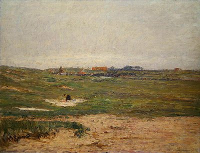 Ferme avec femme étendant le linge - Paul Baum