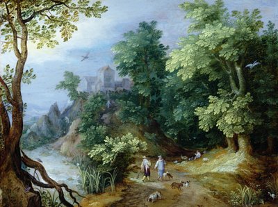 Paysage avec chasseurs et chiens - Paul Bril