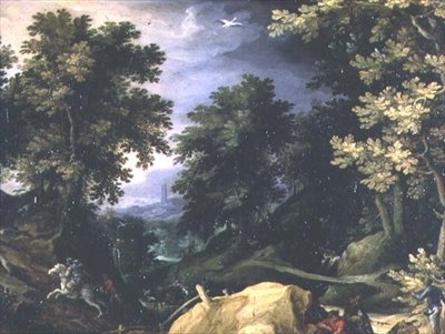 Paysage avec une chasse au lapin - Paul Brill or Bril