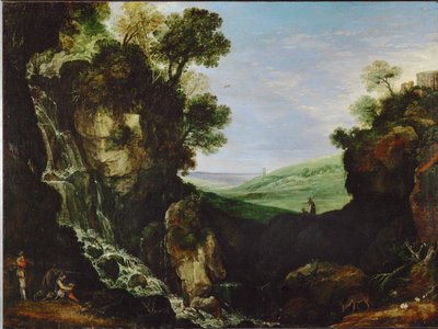 Paysage avec cascade et temple de Vesta à Tivoli - Paul Brill or Bril