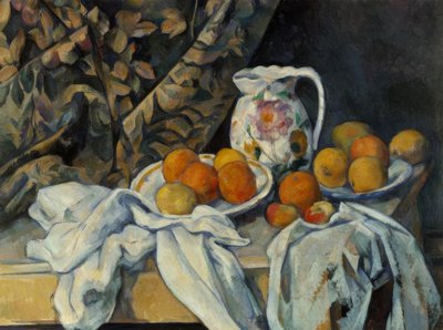 Nature morte avec rideau et pichet fleuri - Paul Cézanne