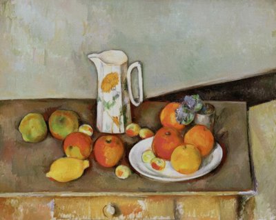 Nature morte : pot à lait et fruits sur une table - Paul Cézanne