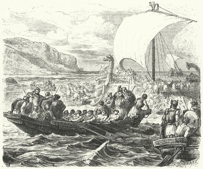 Navires phéniciens débarquant sur une côte - Paul Dominique Philippoteaux